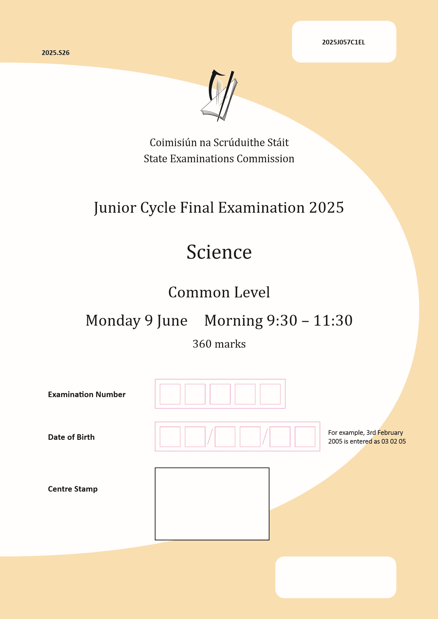 2025 Junior Cycle Science Common Level paper first page