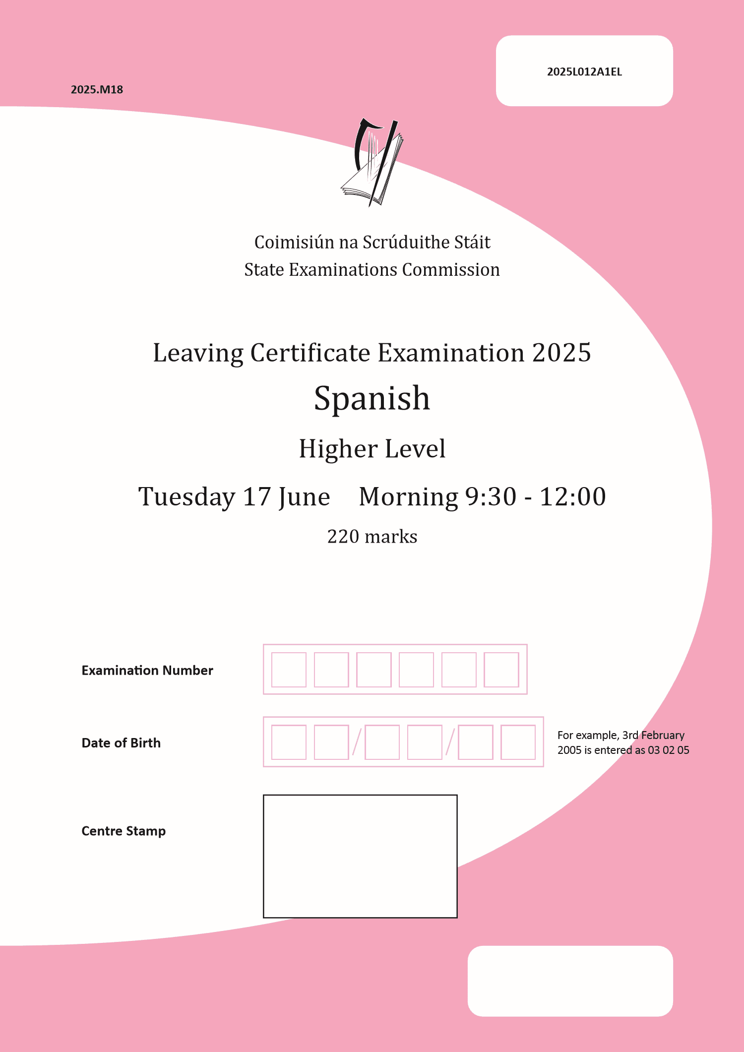 2025 Leaving Certificate Spanish Higher Level paper first page